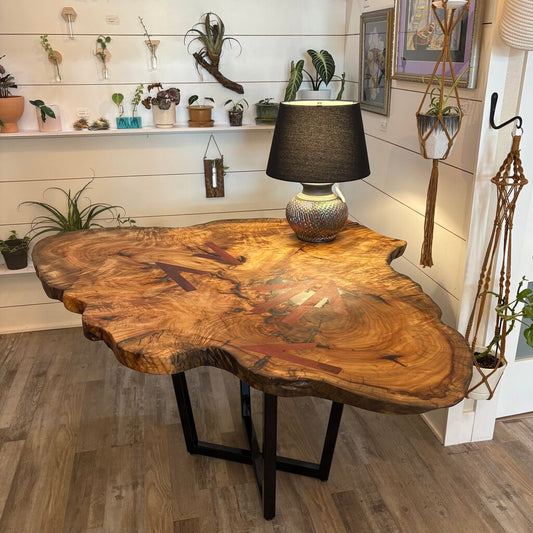 Handcrafted Camphor Wood Live Edge Dining Table