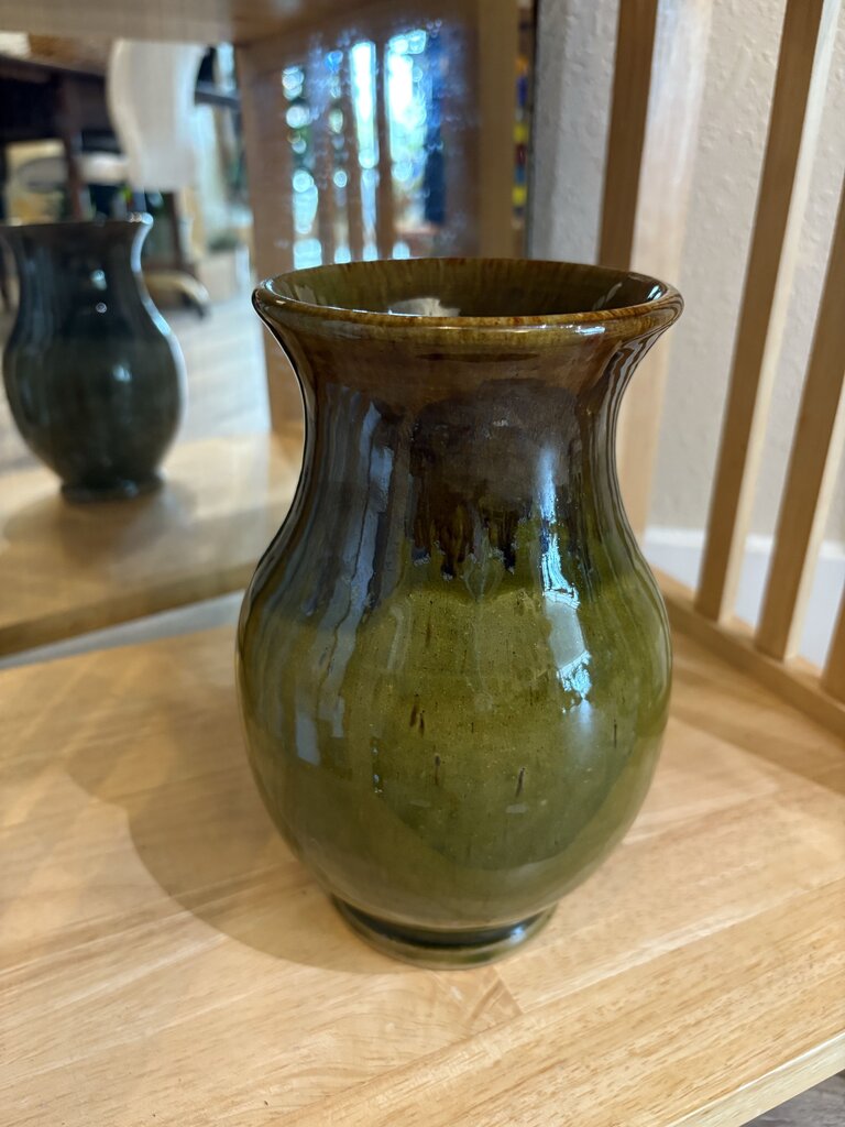 Stoneware Flower Vase-Green/Brown