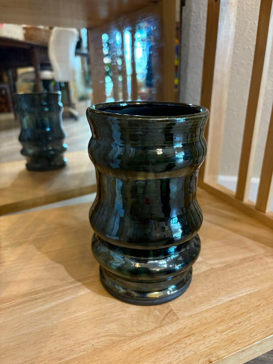 Raku Art Vase-Green/Mirror