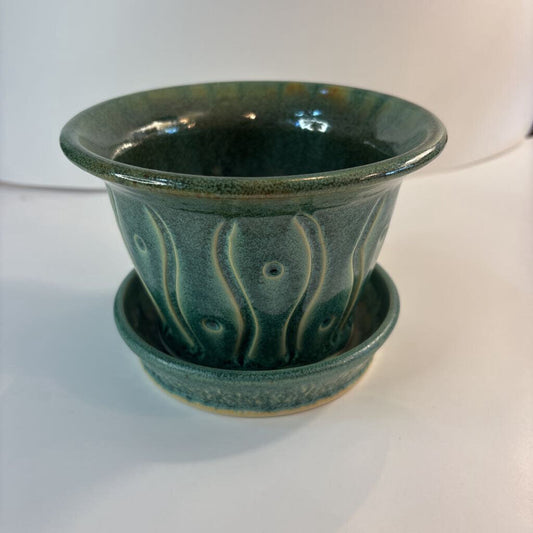 Stoneware Pottery Flowerpot w/Saucer