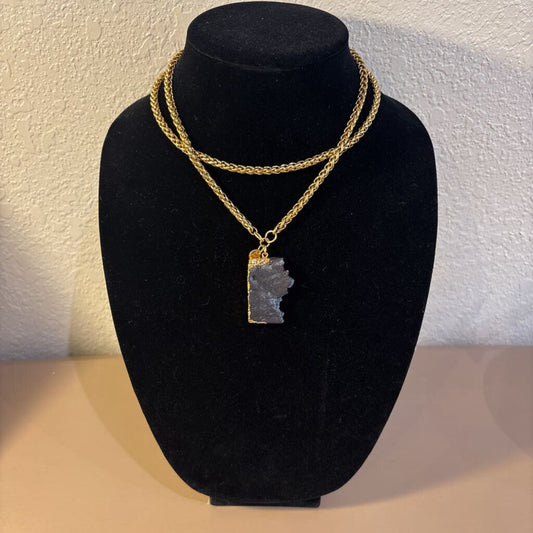 Natural Black Onyx Square Necklace