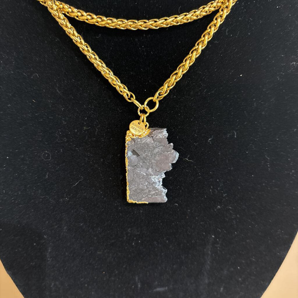 Natural Black Onyx Square Necklace