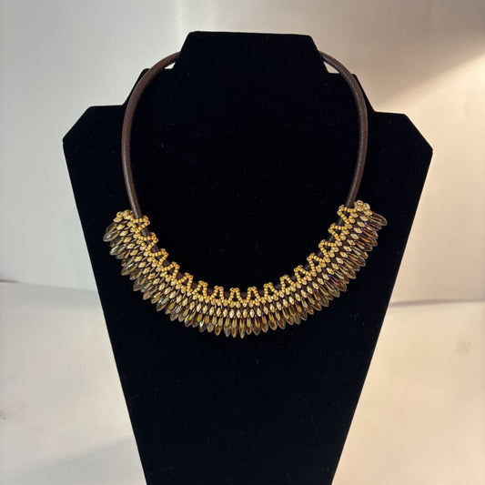 Hand Sewn Leather Miyuki Bead Necklace