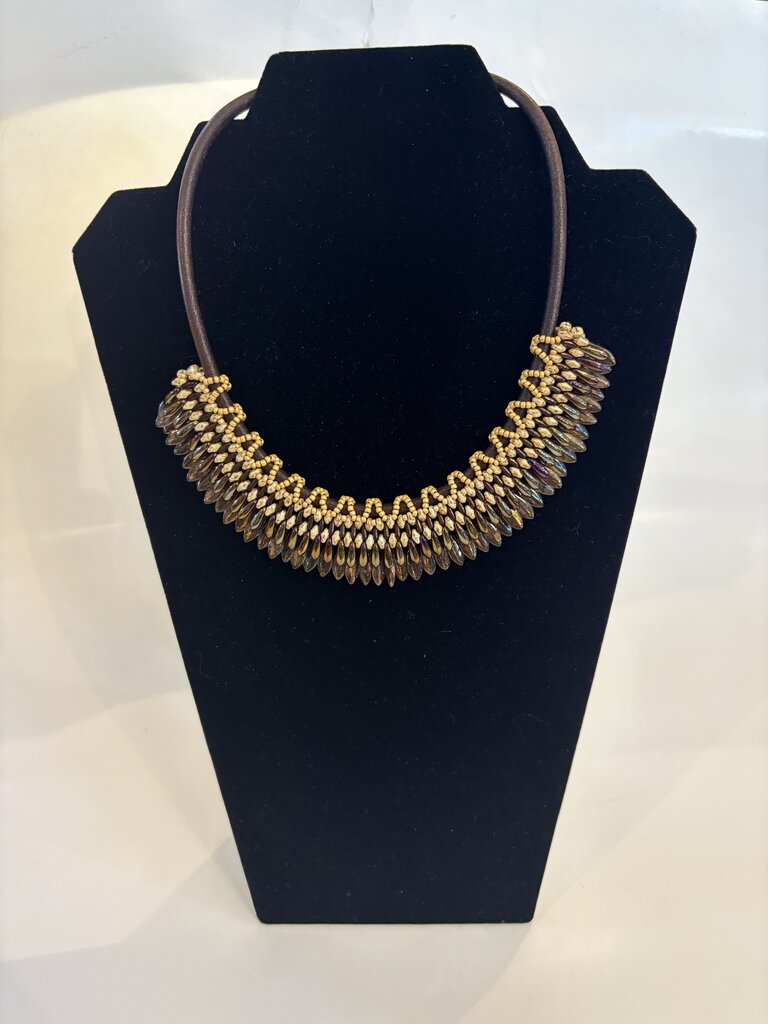 Hand Sewn Leather Miyuki Bead Necklace