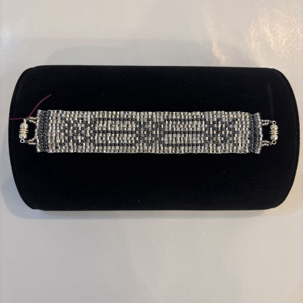 Loomed White & Black Miyuki Bead Bracelet