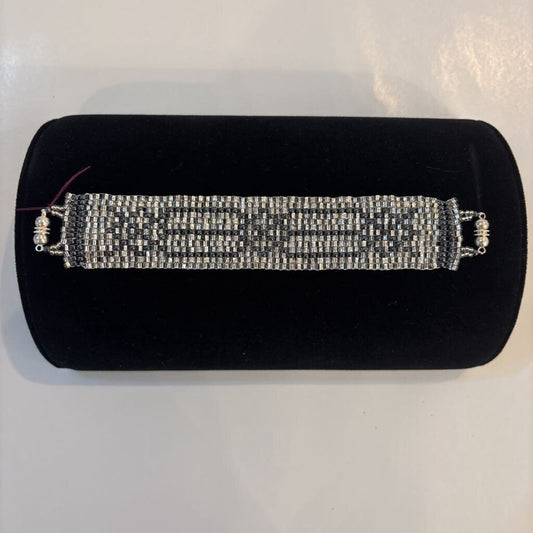 Loomed White & Black Miyuki Bead Bracelet