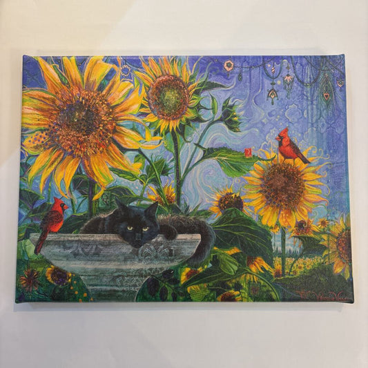 Catwatching on a Sunflower Day- Canvas Giclee Print