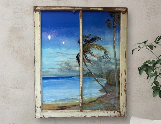 "Florida Shoreline" Reverse Glass Painting- Original-Linda Doucette